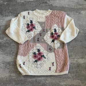 Colleens Collectables Sweater XL Floral Embroidered Cottagecore Granny 90s Tunic